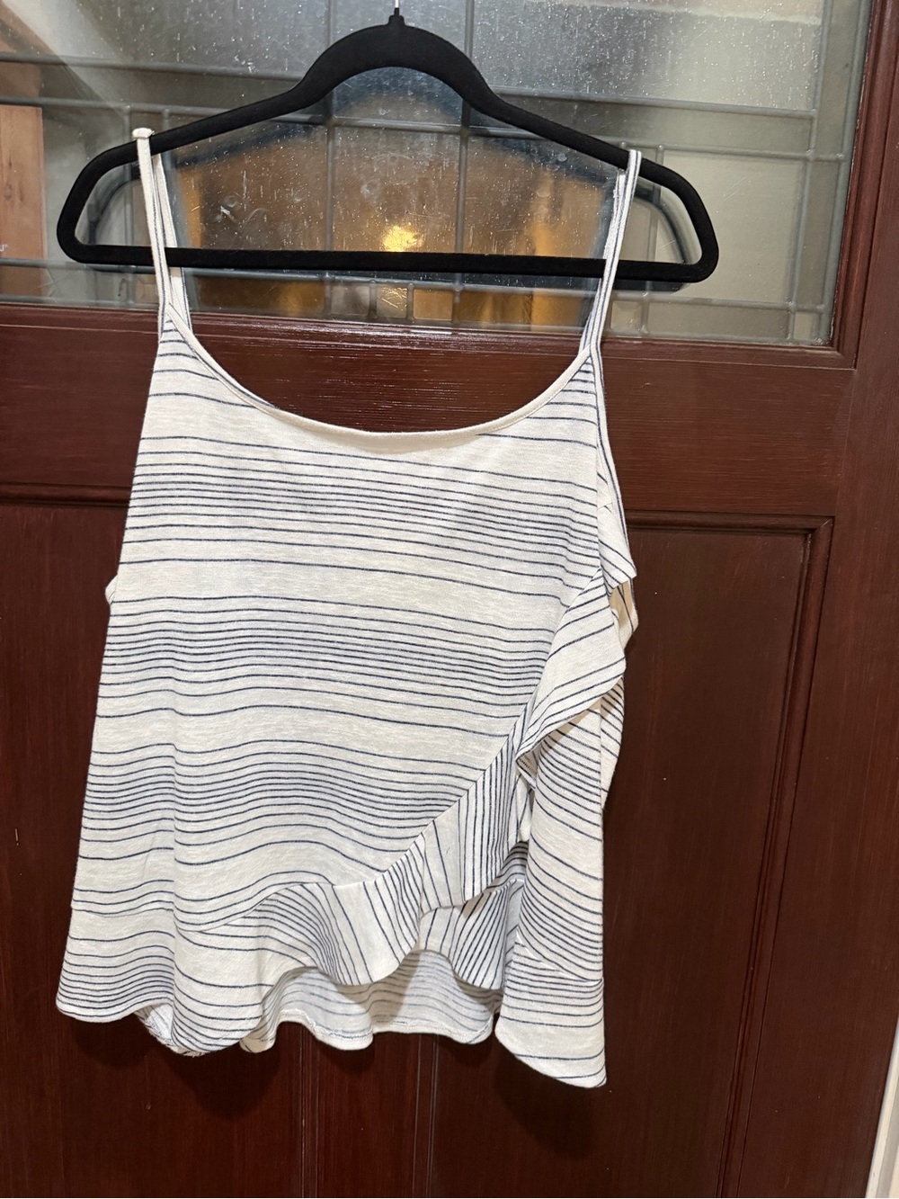 Maurices White and Navy Striped Ruffle Cami